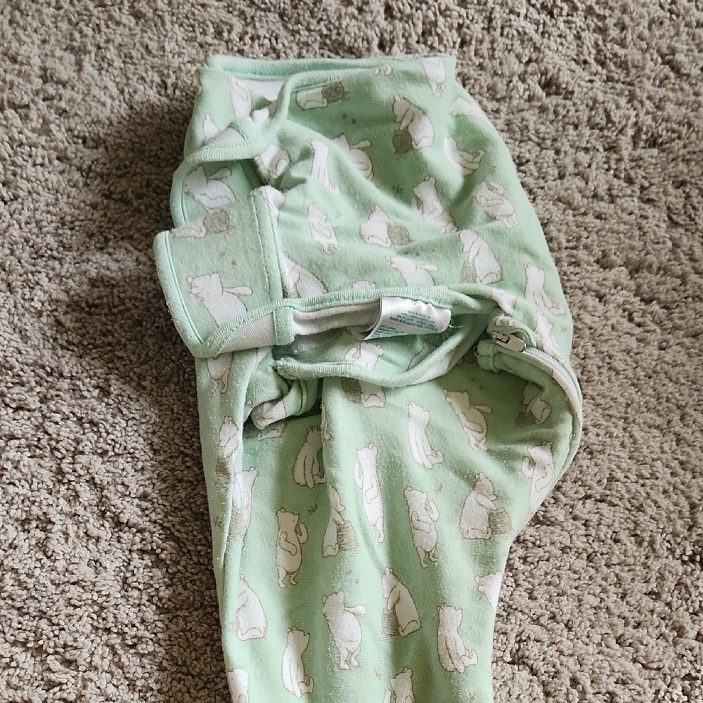 Disney 0-3M Green Baby Swaddle with Winnie The Poo Print